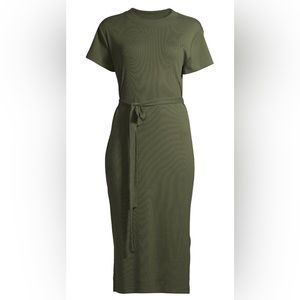 Belted Ribbed Knit Midi Dress ~ Time and Tru w/Side Slits & Pockets ~ Size XL